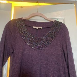 Alter’d state scoop neck sweater w beading around collar. Flowy bottom purple XS